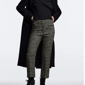 Zara Women's Textured Tweed Trousers Houndstooth Cropped Pants